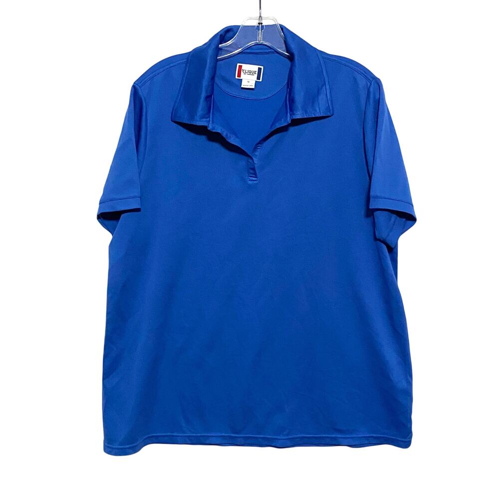 Clique Blue Polo Shirt Womens Plus 1X Classic Golf Athleisure Performance Summer